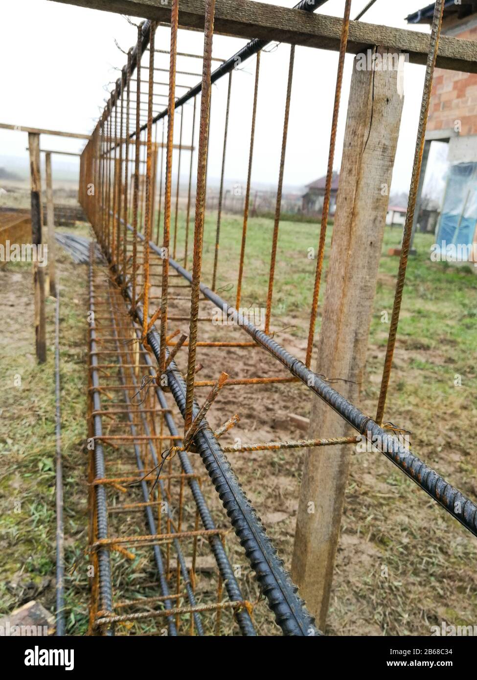 Rusty steel rebar concrete reinforcement for foundation concrete ...