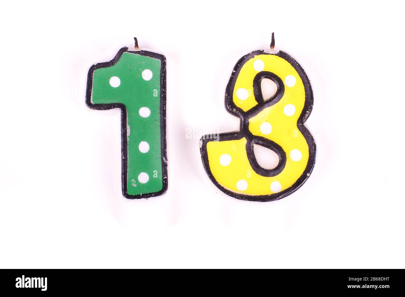 Number 13 from birthday cake candles isolated on the white background Stock Photo