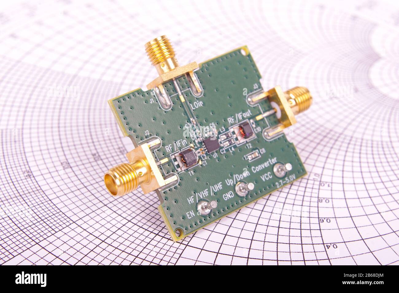 Radio frequency mixer printed circuit board PCB in front of Smith chart for  microwave and RF calculations Stock Photo - Alamy