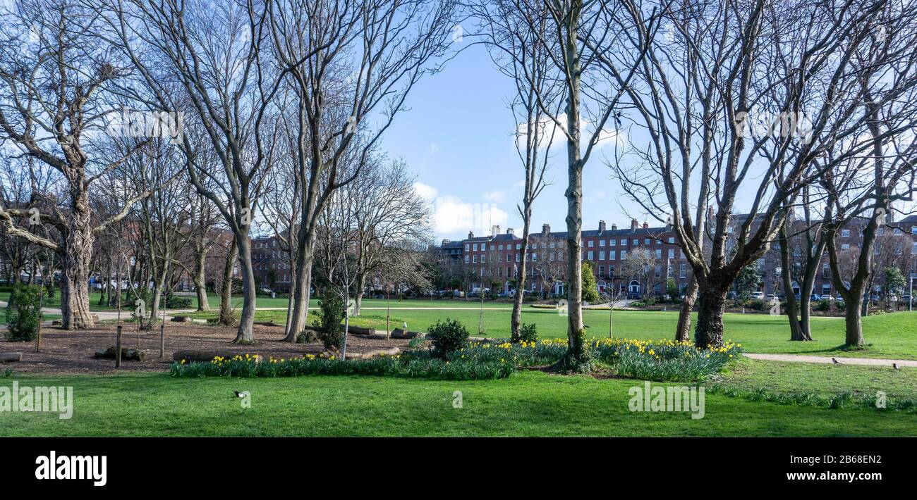 Merrion Square Park,Dublin, Ireland, dating to the early 19th century,once a private park for the residents of the Georgian Square around the park. Stock Photo