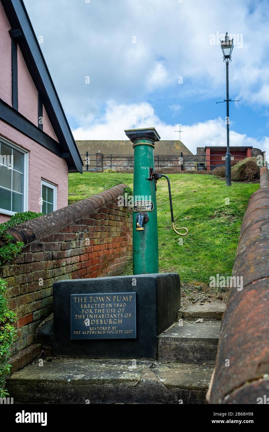 The old Town Water Pump beside the Town Steps in Aldeburgh, Suffolk, UK on 6 March 2020 Stock Photo
