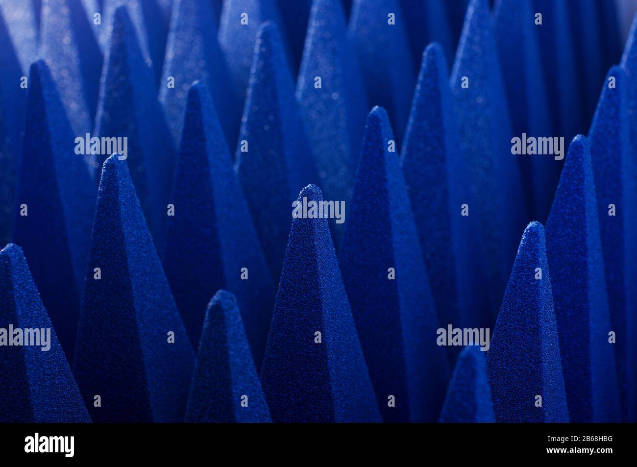Blue soft hybrid pyramidal microwave and radio frequency absorbers close up Stock Photo