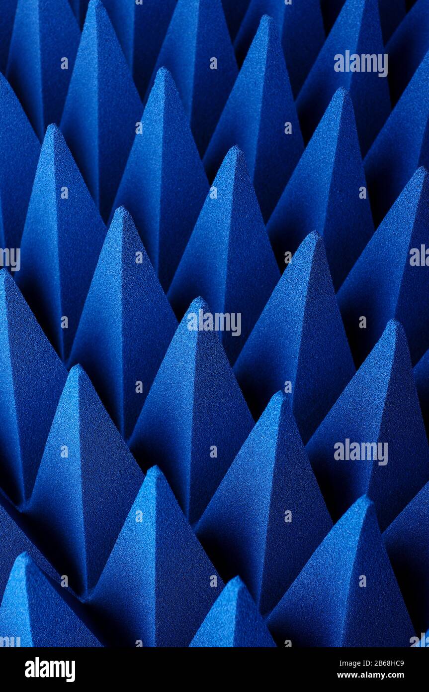 Blue soft hybrid pyramidal microwave and radio frequency absorbers close up Stock Photo