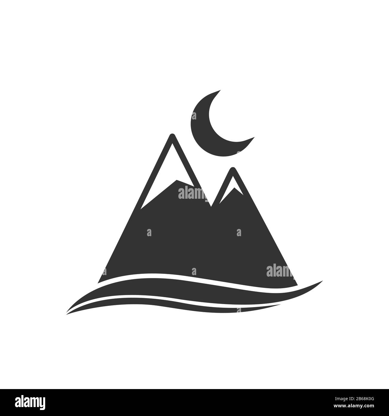 Simple editable icon. The sea, the mountains and the Crescent. Simple flat design for websites and apps Stock Vector