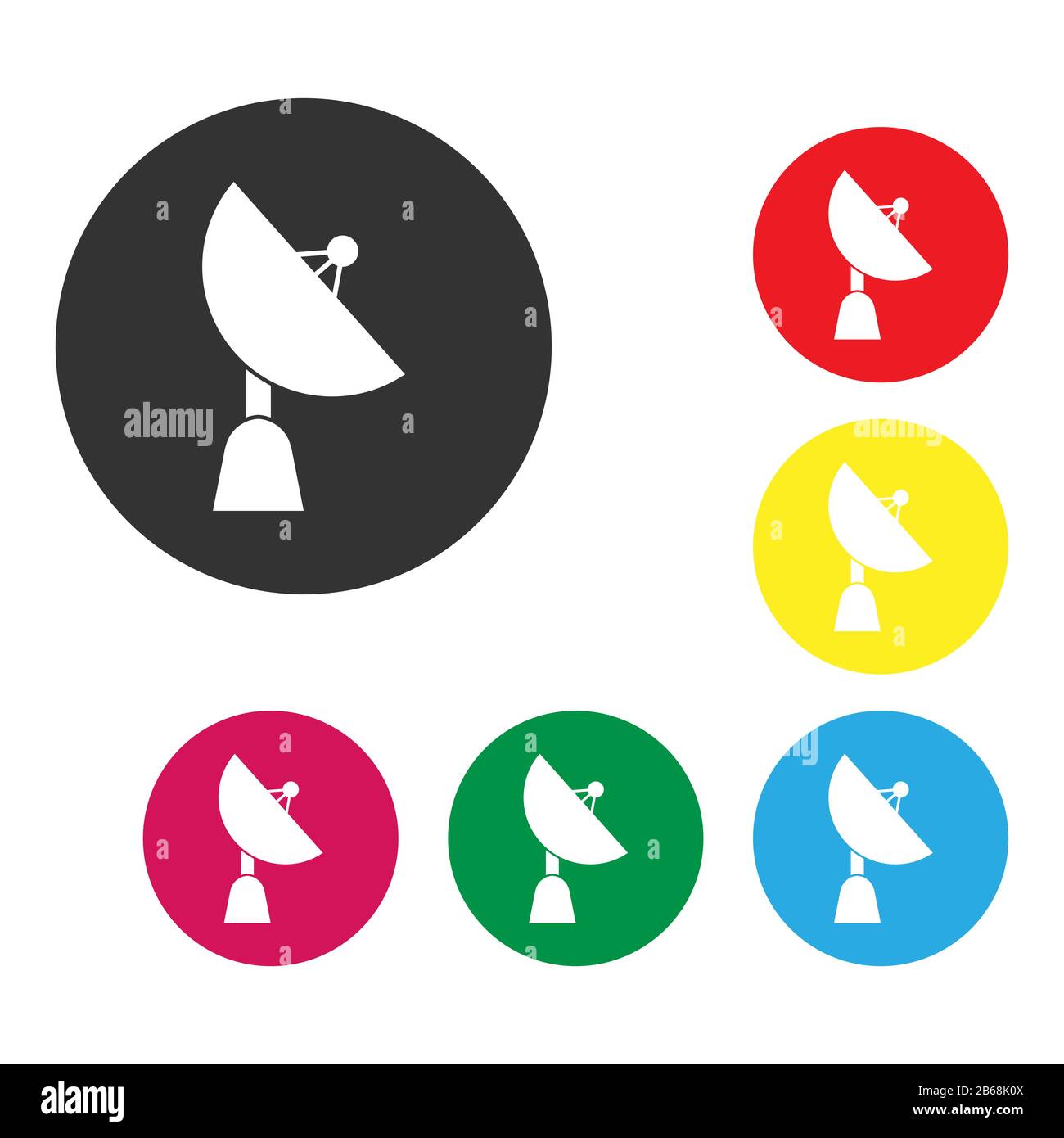 Set of color icons for the satellite dish. Simple flat design for websites and apps Stock Vector