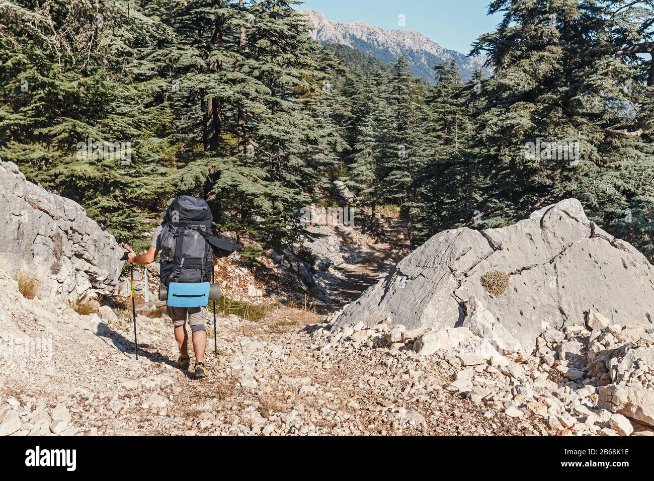 Group Of Friends On Walking trail, travelling lycian way in Turkey. Nature and recreation concept Stock Photo