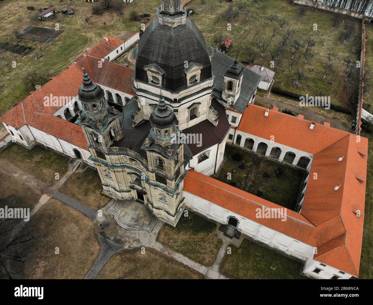 Pazaislis monastery old Baroque building aerial view in Kaunas, Lithuania Stock Photo