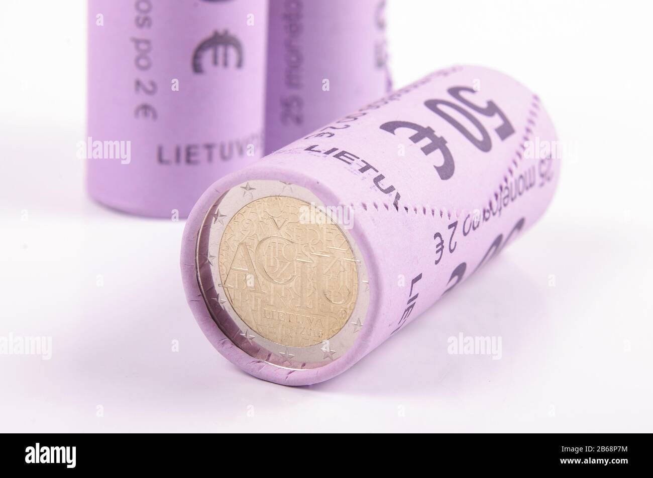 2 Euro coins bank rolls isolated on the white background Stock Photo Alamy