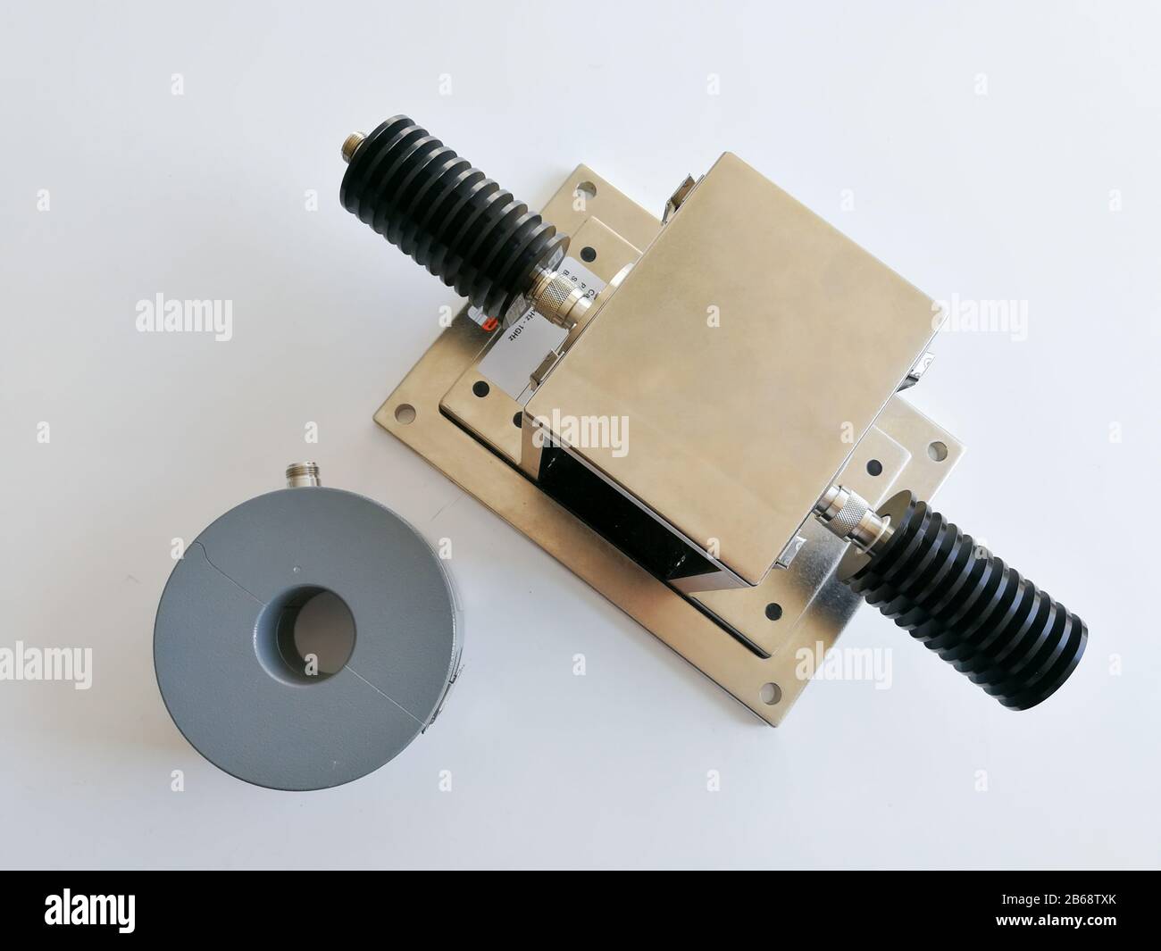 Bulk current injection BCI calibration jig for EMC electromagnetic compatibility tests isolated on the white background Stock Photo