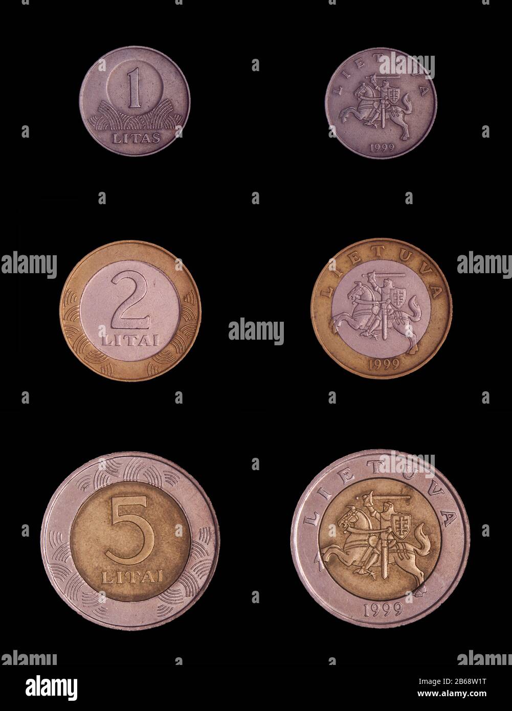 1,2 and 5 Litas coins both sides isolated on the black background. National  currency litas was replaced by Euro Stock Photo - Alamy