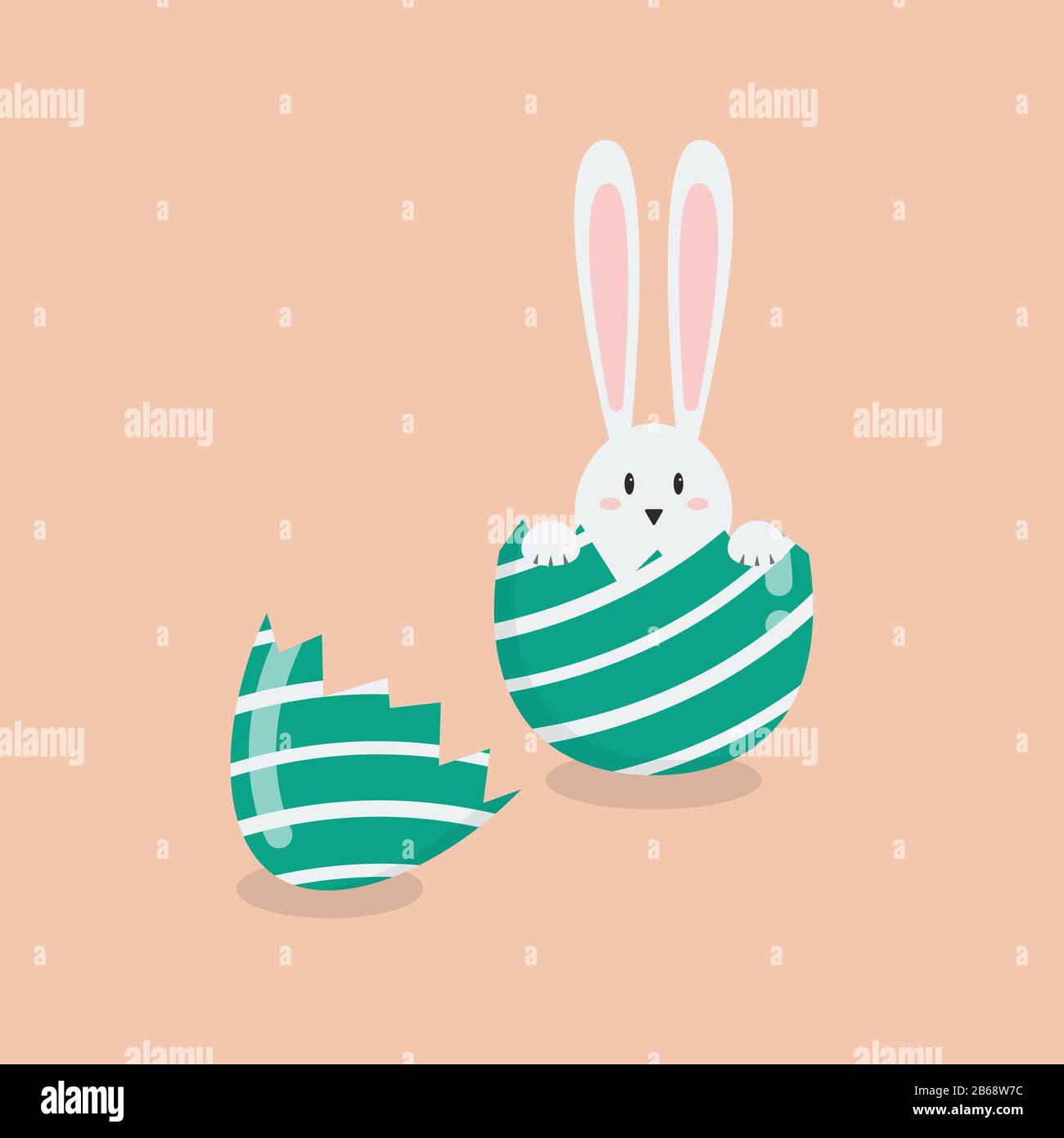 Yellow chicken in cracked eggs. Easter greeting card Stock Vector