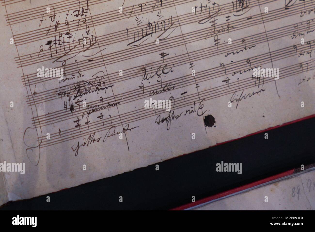 Berlin, Germany. 10th Mar, 2020. View of the autograph of the 9th symphony of the composer Ludwig van Beethoven in the exhibition ''This kiss of the whole world! - The Beethoven Collection of the Berlin State Library'. The exhibition runs from 11 March to 30 April 2020. Credit: Jörg Carstensen/dpa/Alamy Live News Stock Photo