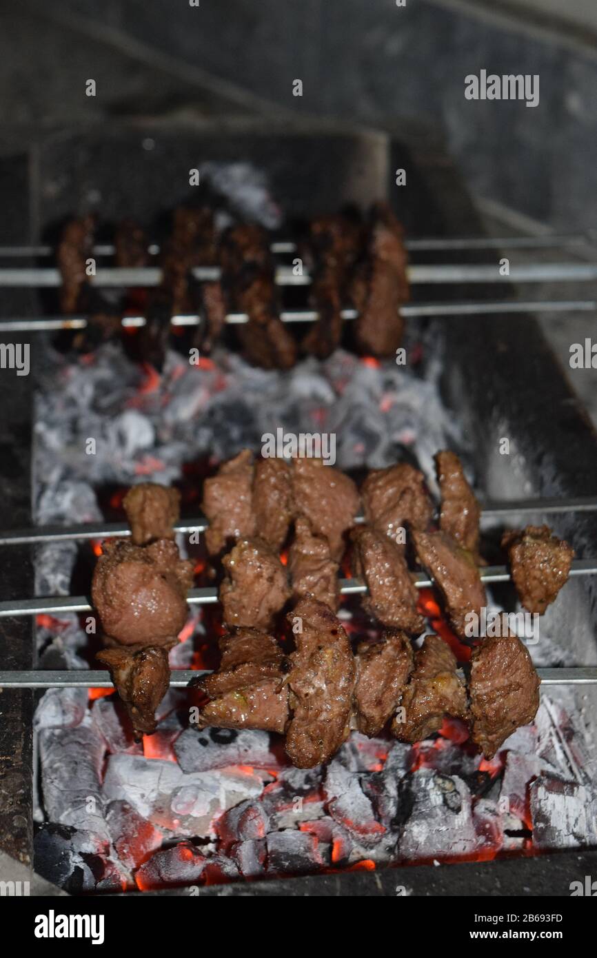 Delicious Juicy Meat with Spices Cooked on the Charcoal Grill. Stock Photo  - Image of appetizing, closeup: 129179030
