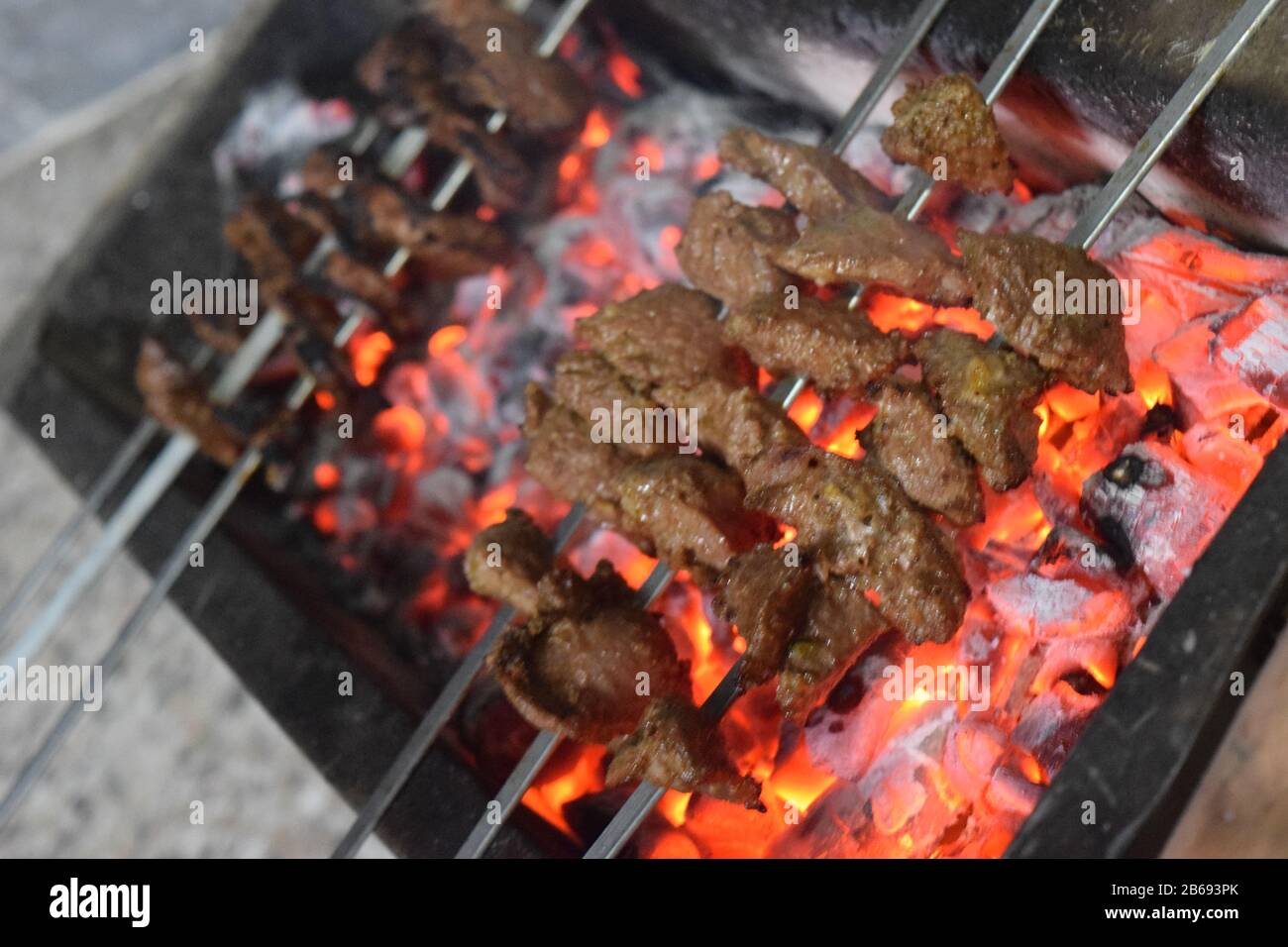 Delicious and juicy  Char-coaled mutton BBQ Stock Photo