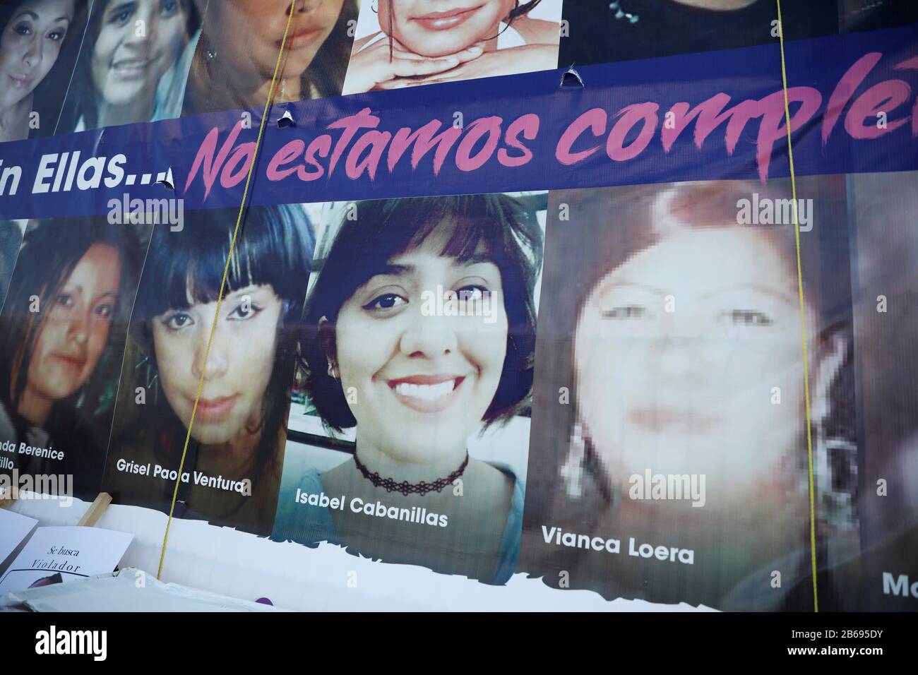 USA. 09th Mar, 2020. Isabel Cabanillas is among the victims pictured on a poster at a protest in Juarez against femicide Monday at a Chihuahua agency that investigates crimes against women. Cabanillas was shot and killed in January. Isabel12 (Photo by Aaron Montes/El Paso Times, El Paso Times via Imagn Content Services, LLC/USA Today Network/Sipa USA) Credit: Sipa USA/Alamy Live News Stock Photo