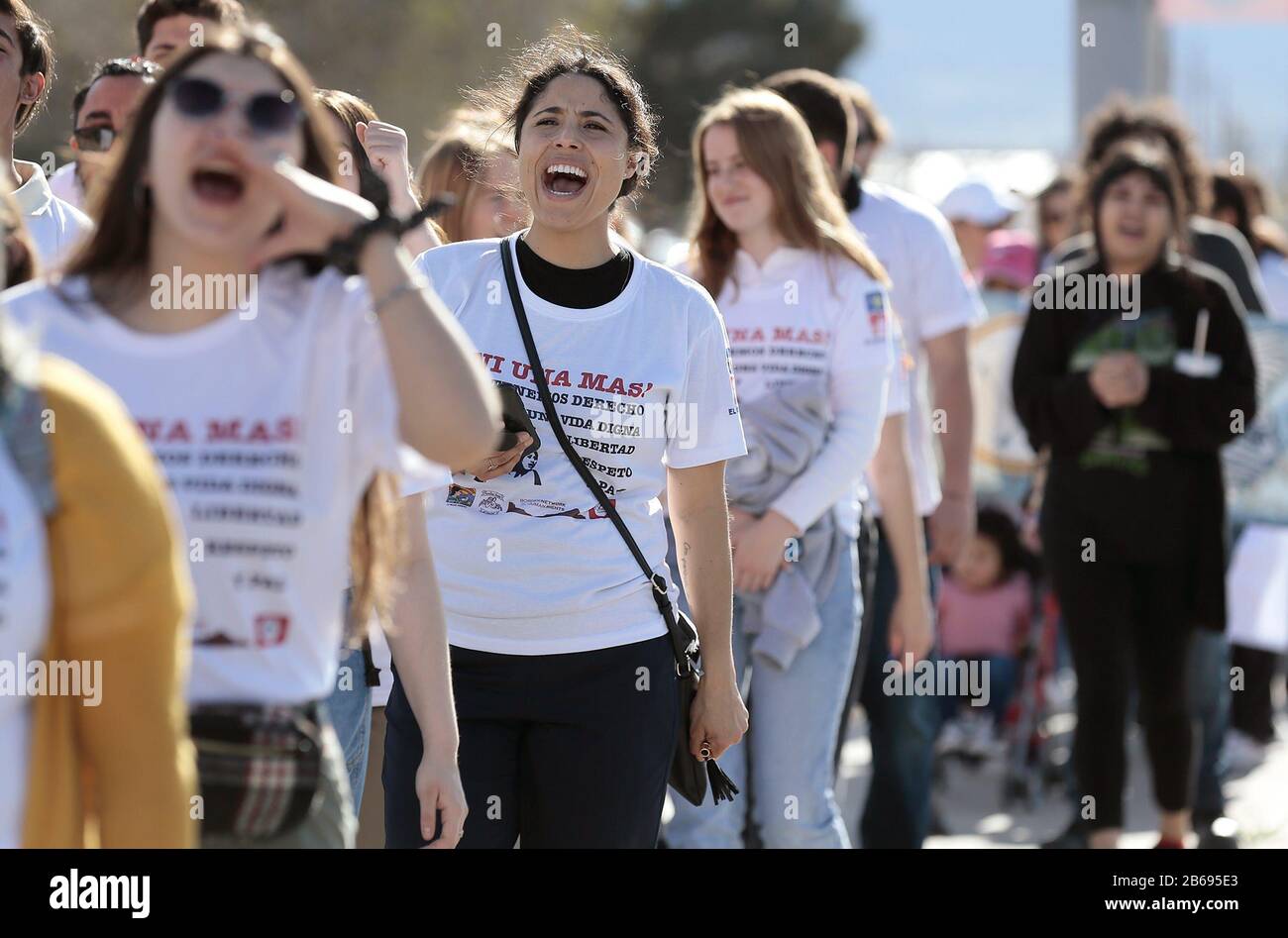 USA. 10th Mar, 2020. Women and children marched Monday from Bowie High School in solidarity with women across Mexico who are marching to end violence towards women. 6 Womens March (Photo by Mark Lambie/El Paso Times/Imagn/USA Today Network/Sipa USA) Credit: Sipa USA/Alamy Live News Stock Photo