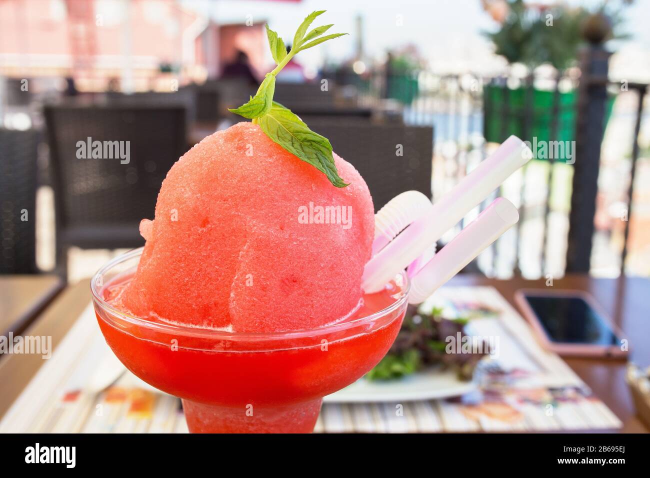 Watermelon drink in glass in city cafe or restaurant Stock Photo Alamy