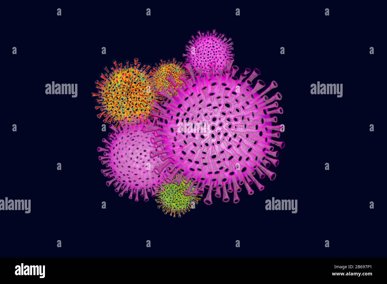 Flu viruses on dark background Stock Photo