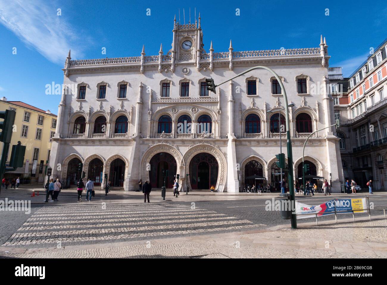 Lisbon, Portugal - 8 March 2020: facade of the Rossio Railway Station Stock Photo