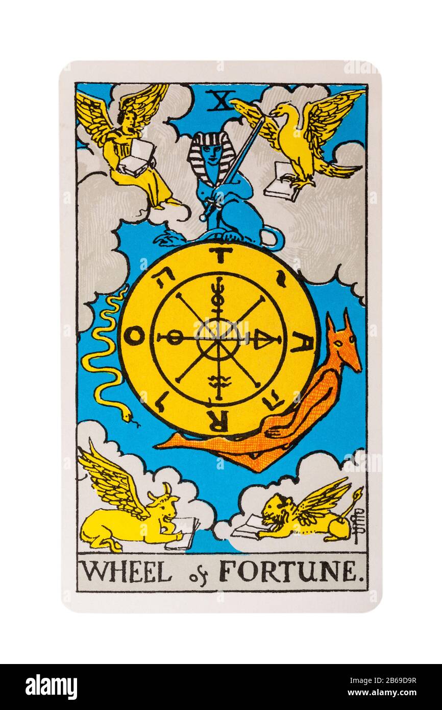 Wheel of Fortune tarot card from the Rider Tarot Cards designed by Pamela  Colman Smith under supervision of Arthur Edward Waite isolated on white  Stock Photo - Alamy