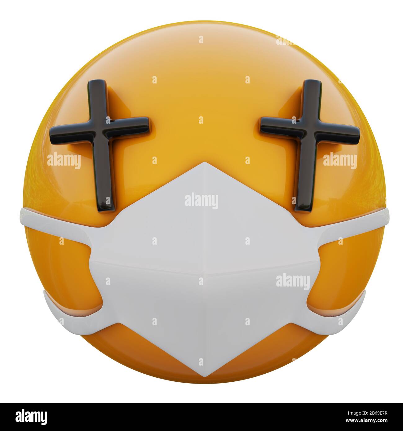 3D render of religious fanatic yellow emoji face in medical mask protecting from coronavirus 2019-nCoV, MERS-nCoV, sars, bird flu and other viruses, g Stock Photo