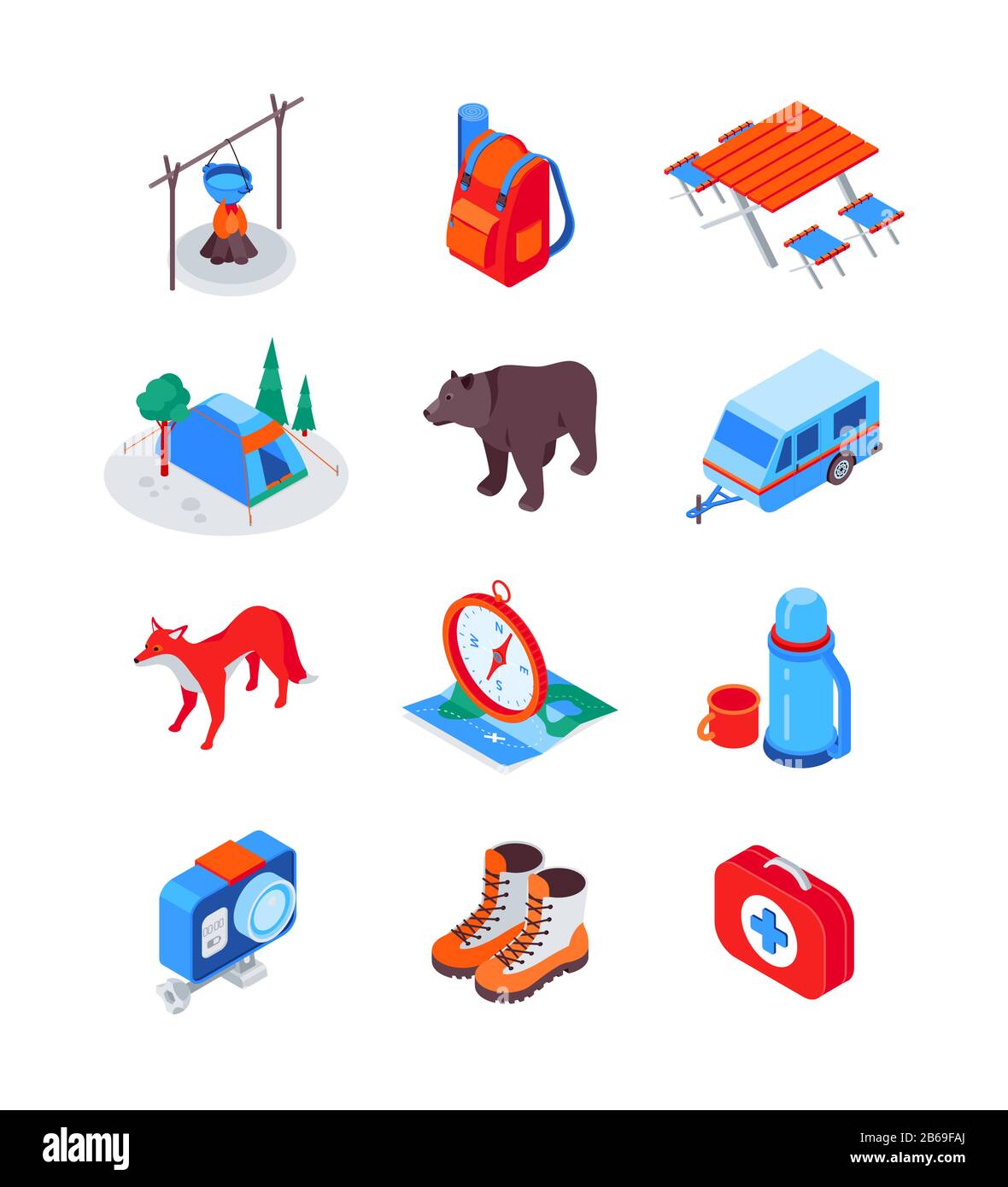 Camping and hiking equipment - modern isometric icons set Stock Vector ...