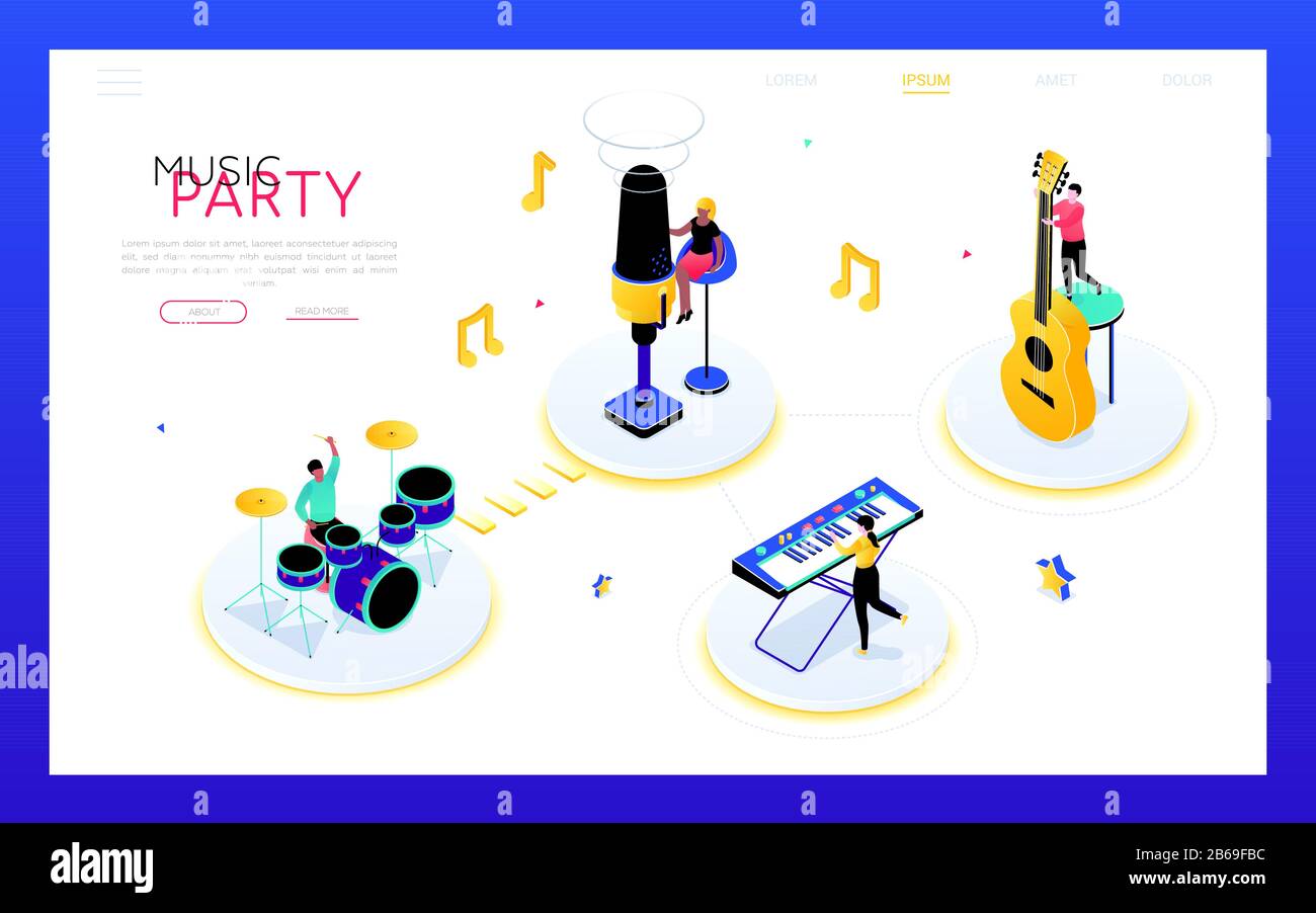 Music party - modern isometric vector web banner Stock Vector