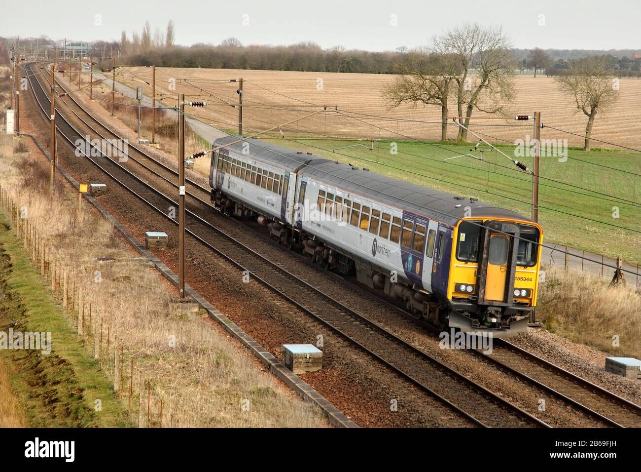 Northern Rail class 155 'Sprinter' diesel multiple unit no. 155344 at Colton junction, south of York, UK. Stock Photo