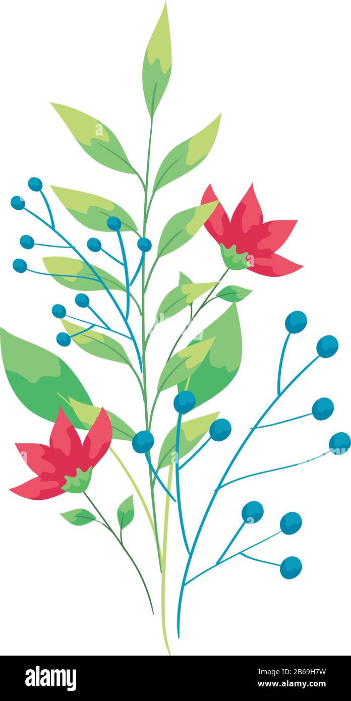cute flowers with branches and leafs Stock Vector Image & Art - Alamy