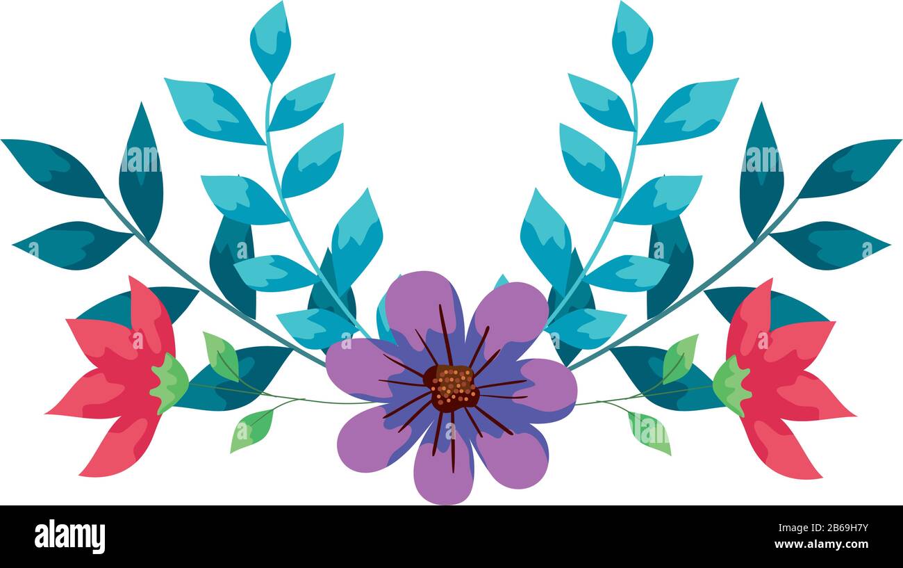 cute flowers with branches and leafs Stock Vector Image & Art - Alamy