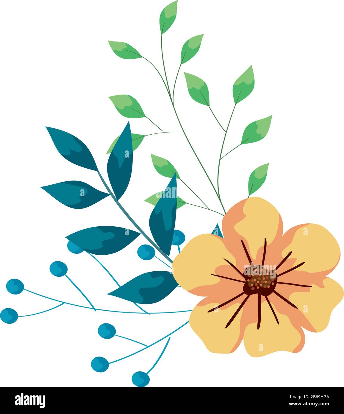 cute flower with branches and leafs Stock Vector Image & Art - Alamy