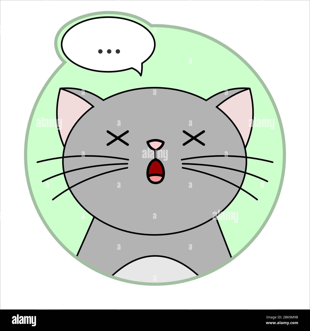Cute Surprised Cat, Round Icon, Emoji. A Gray Cat With A Whiskers Died Of Surprise. Vector Image Isolated On A White Background. Stock Vector