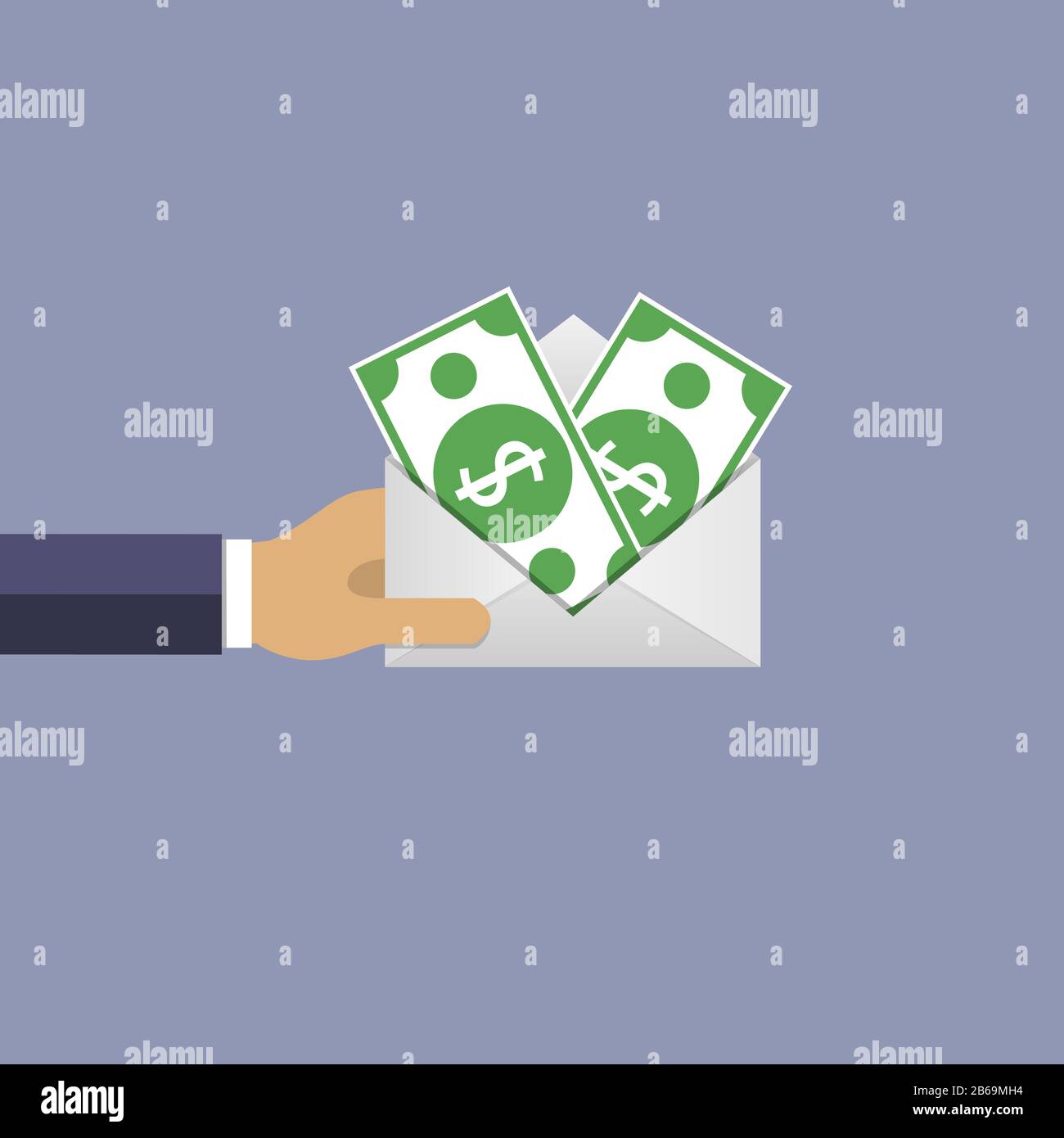 Hand holding envelope with dollars Stock Vector