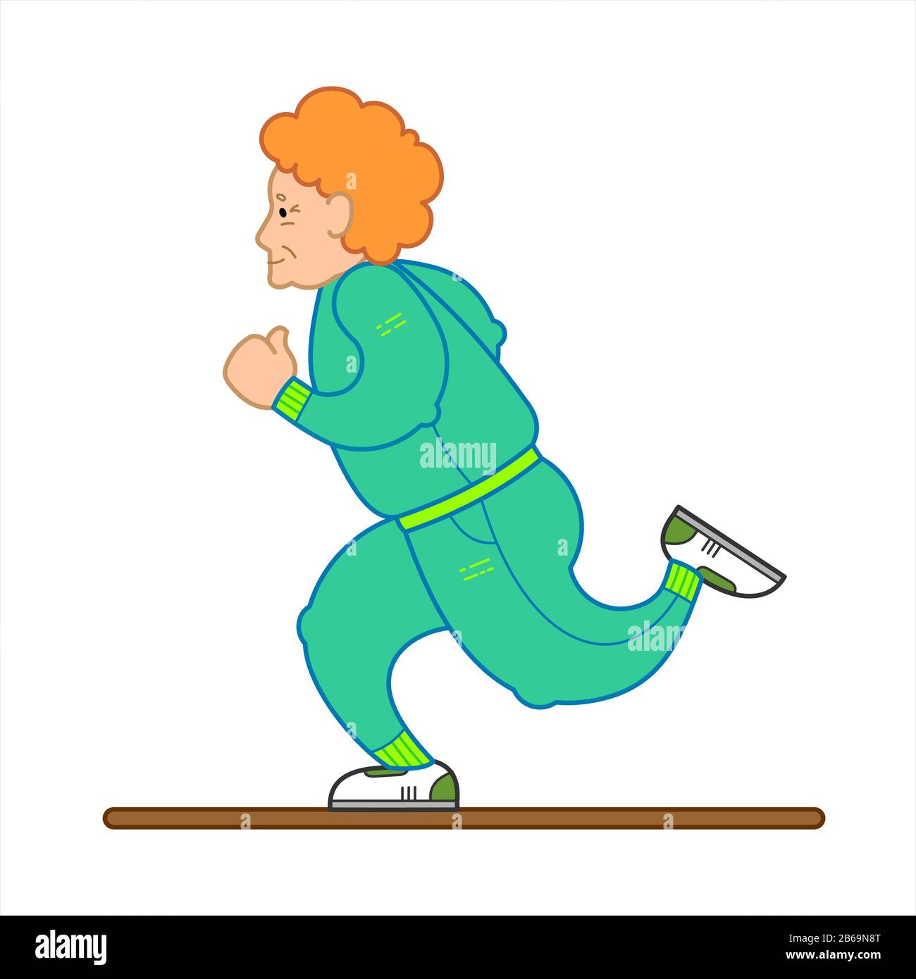 Vector Image Of A Running Old Woman. The Old Woman In A Tracksuit, Sneakers. Elderly Woman, Senile People Concept, Logo. Isolated on white background Stock Vector