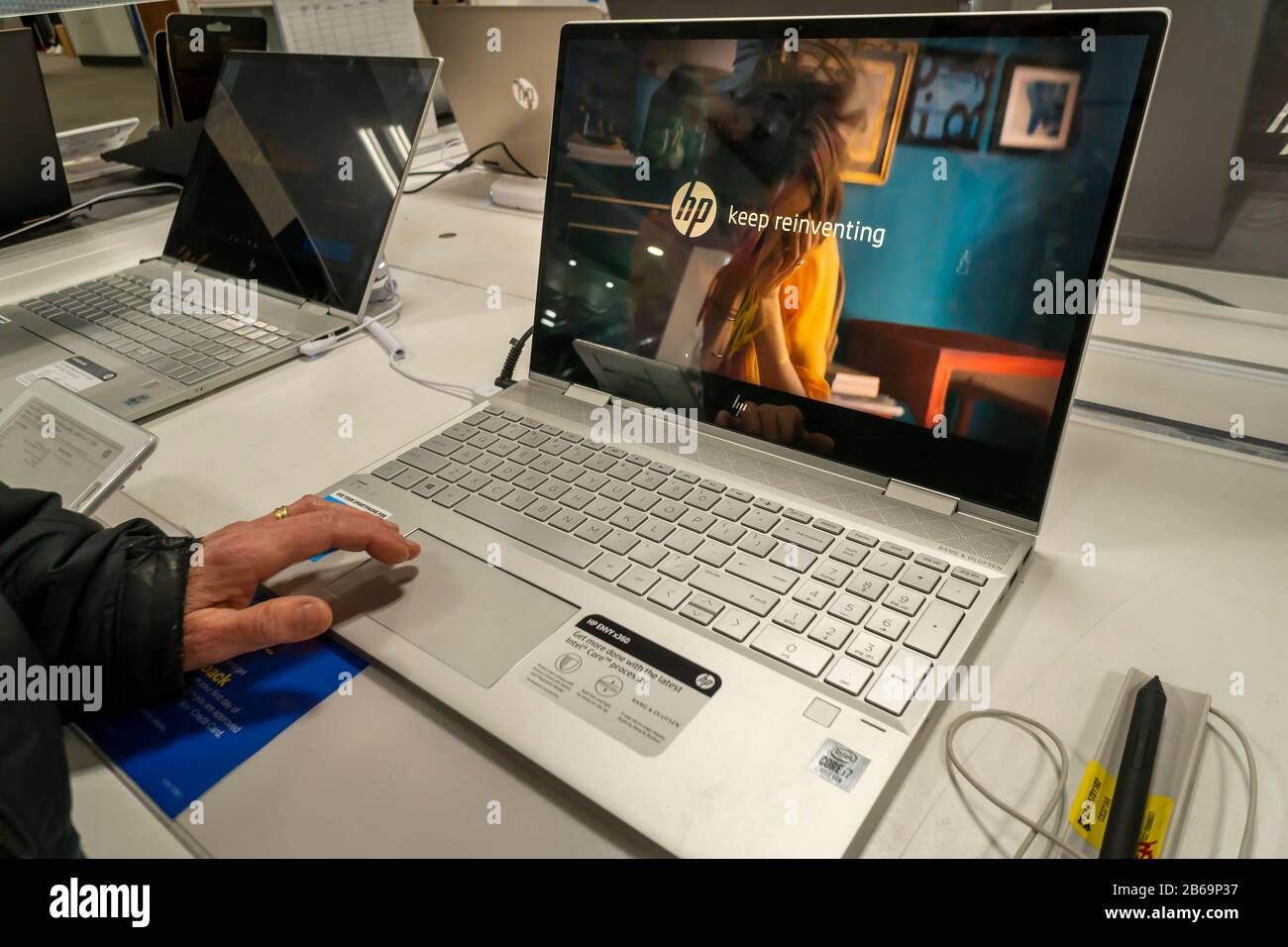 HP brand laptops in a Best Buy store in New York on Tuesday, March 3, 2020.