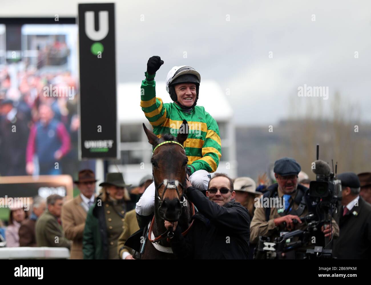 Barry Geraghty aboard Epatante following their victory in the Unibet Champion Hurdle Challenge Trophy on day one of the Cheltenham Festival at Cheltenham Racecourse, Cheltenham. Stock Photo