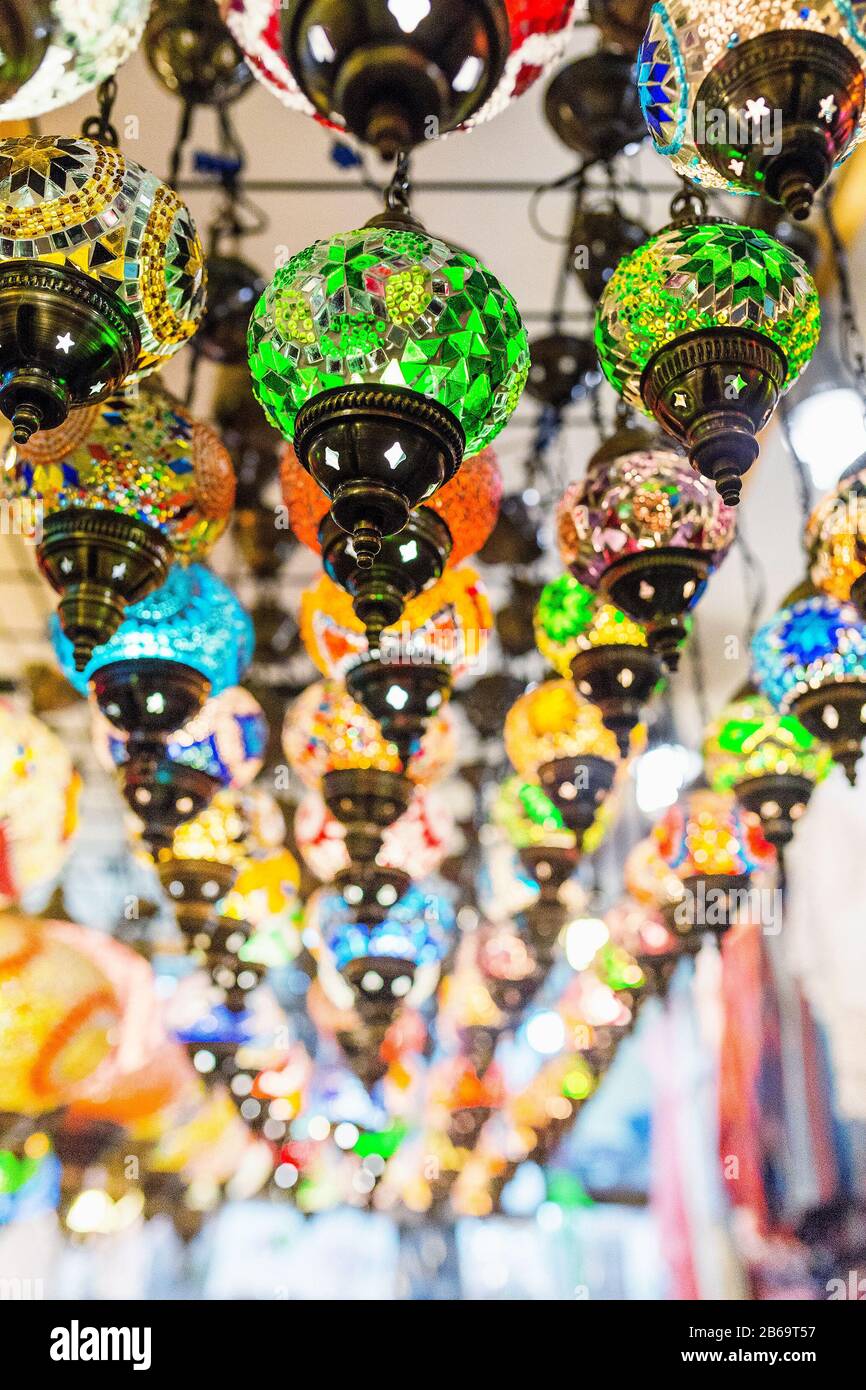 Turkish decorative lamps for sale on Grand Bazaar at Istanbul, Turkey