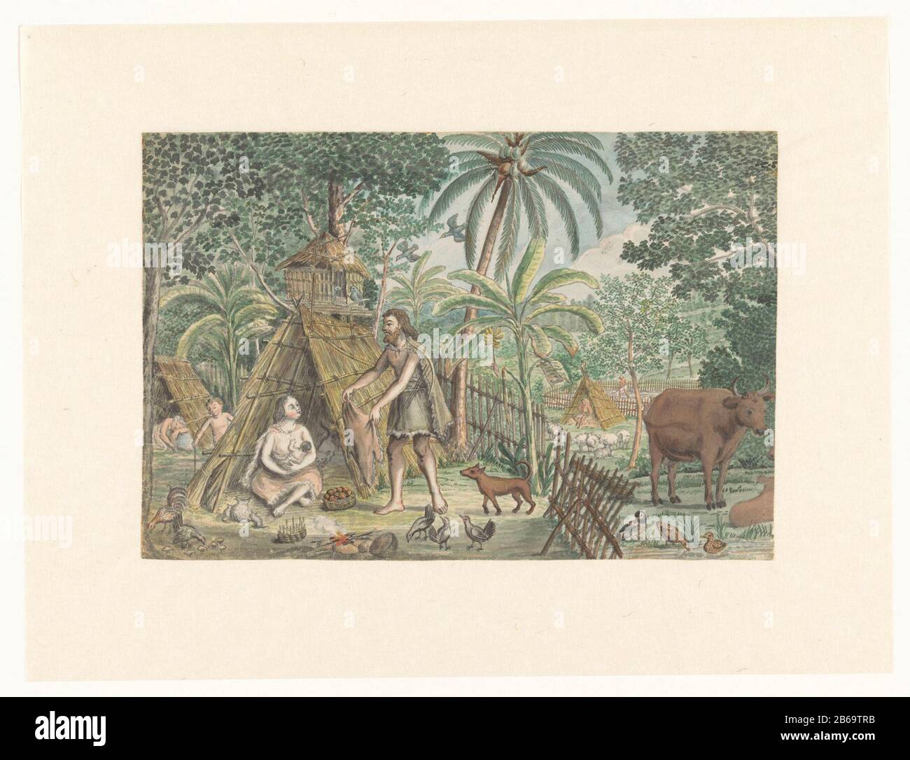 Adam And Eve In A Utopian Village Scene Fantasy Presentation Of An