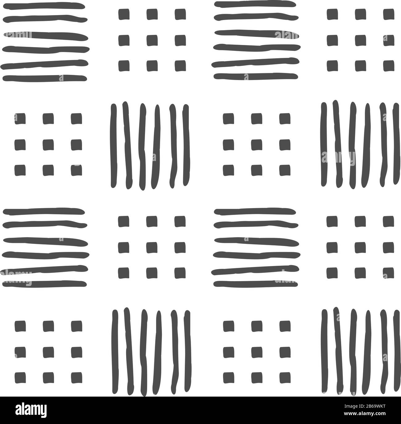 Vector seamless black and white geometric pattern of hand-drawn squares ...