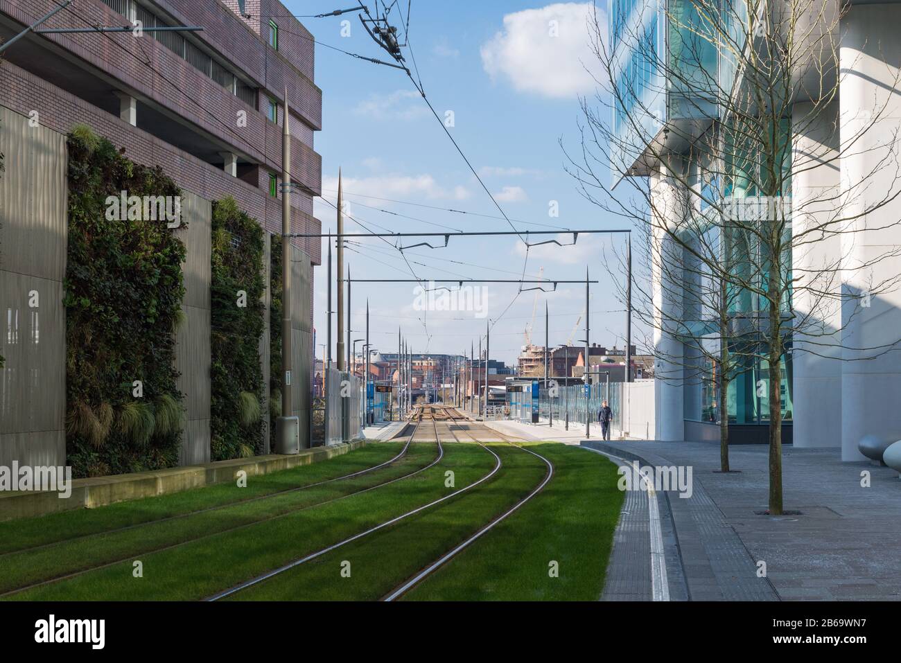 tramlines running through Snowhill in Birmingham City Centre,West Midlands, UK Stock Photo