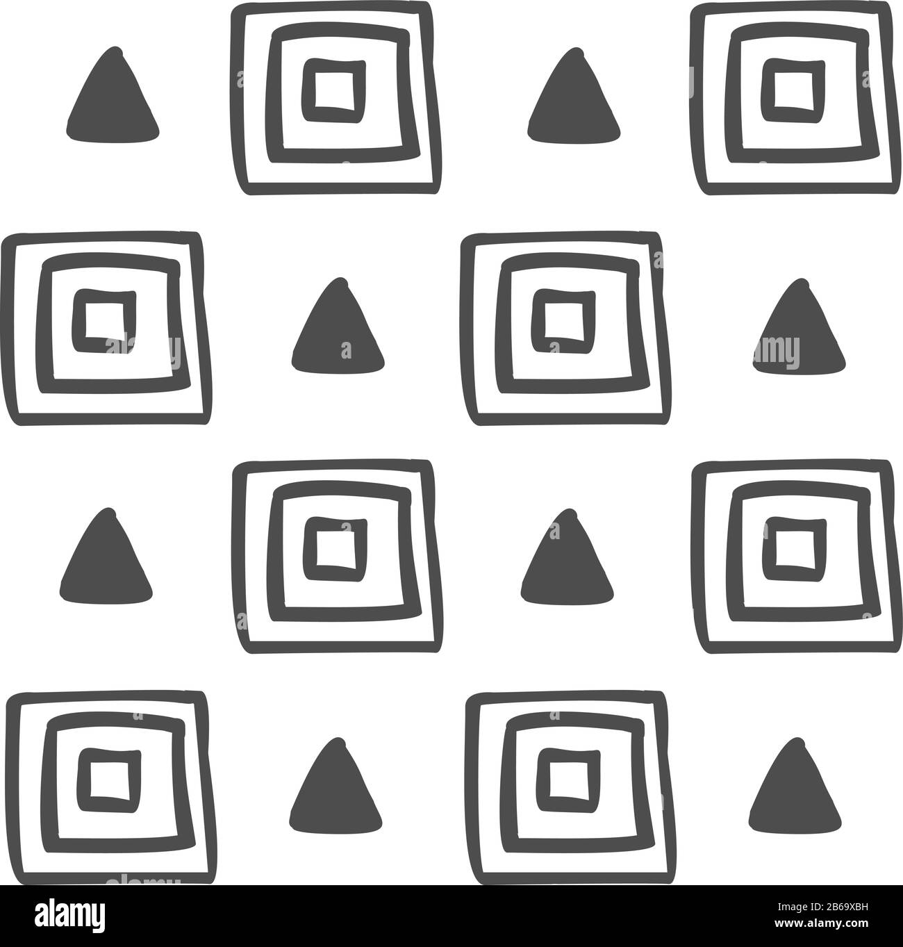 Vector seamless black and white geometric pattern of hand-drawn ...