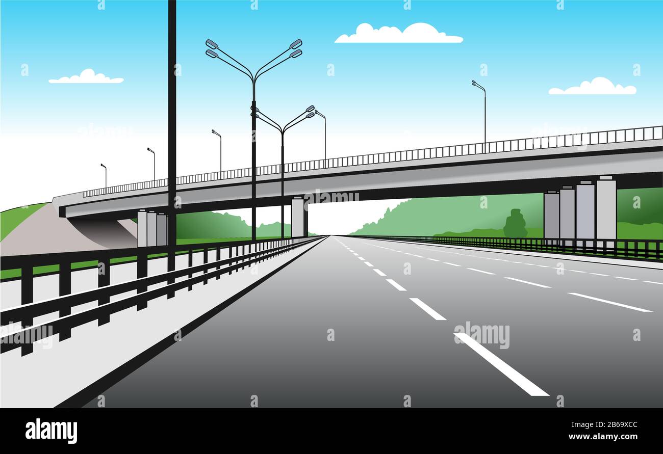 Overpass. Road Junction. The Road Goes Under The Bridge. Elevated Road. Stylized Vector Image. Stock Vector