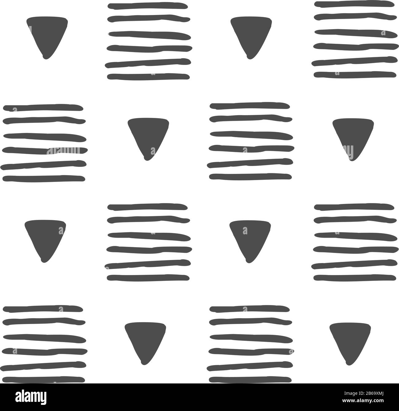 Vector seamless black and white geometric pattern of hand-drawn ...