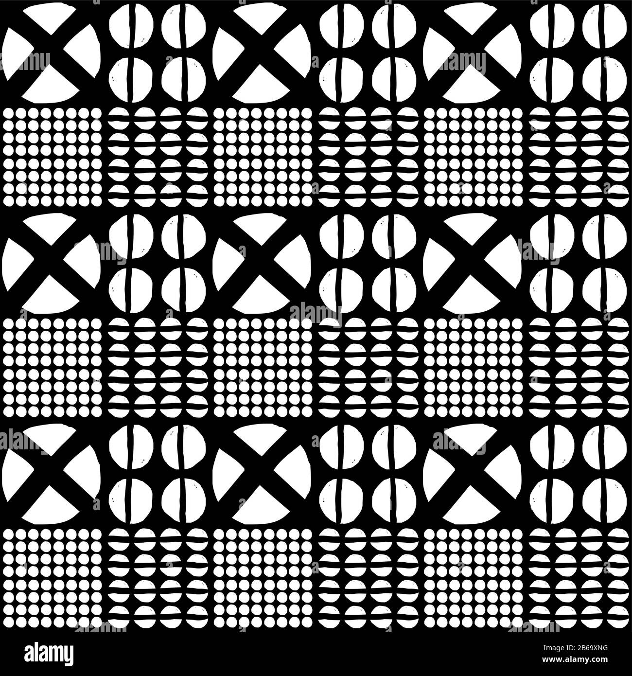 Vector seamless geometric black and white pattern of hand-drawn crossed circles. For decor, textile, fabric, carpet, wallpaper, ceramic tiles, wrappin Stock Vector