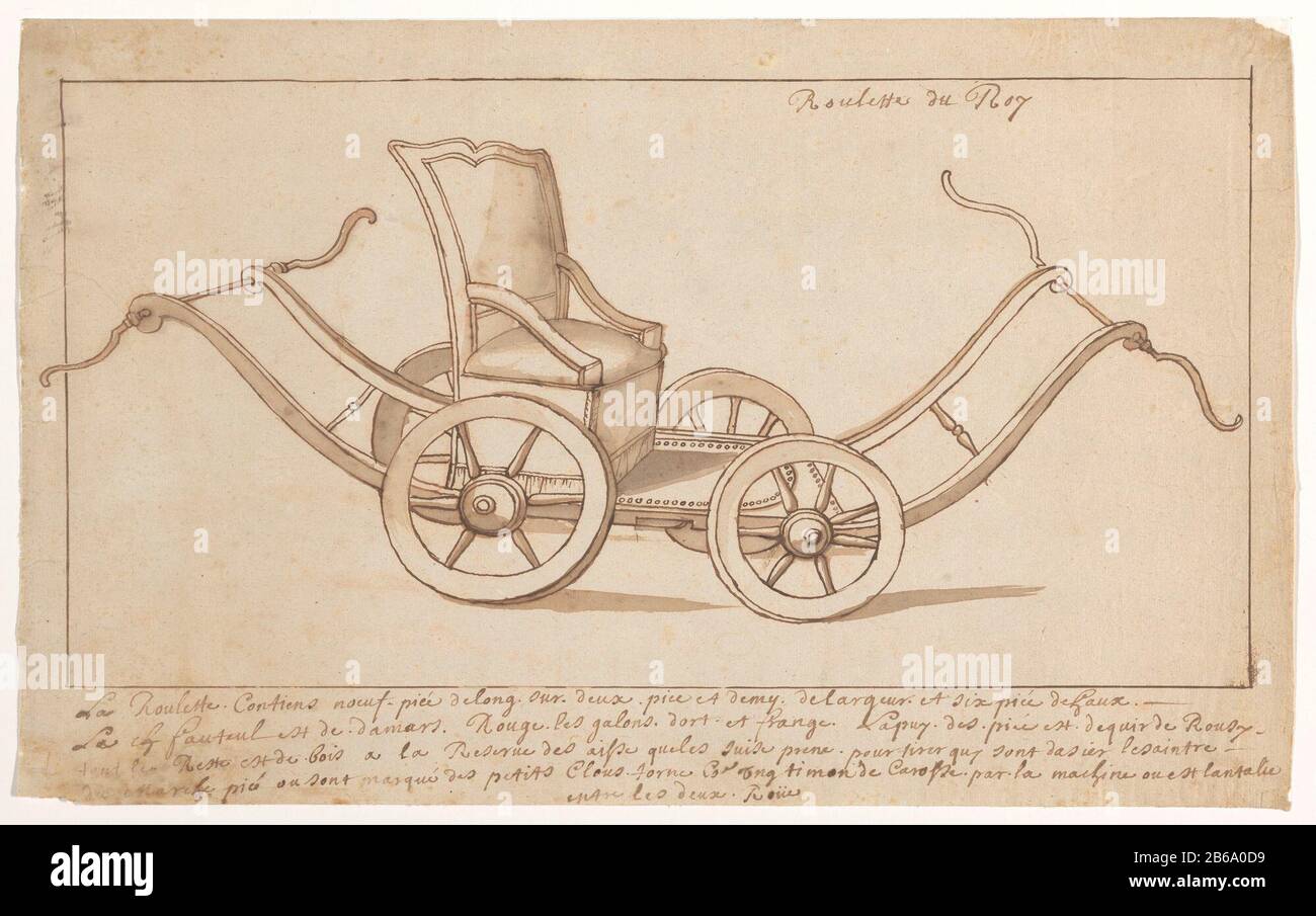 Picture of a trolley, presumably by King Louis XIV Image of a trolley,  probably King Louis XIV Object Type : Drawing Object number: RP-T-2017-204  Inscriptions / Brands: inscription, pen and brown ink: "