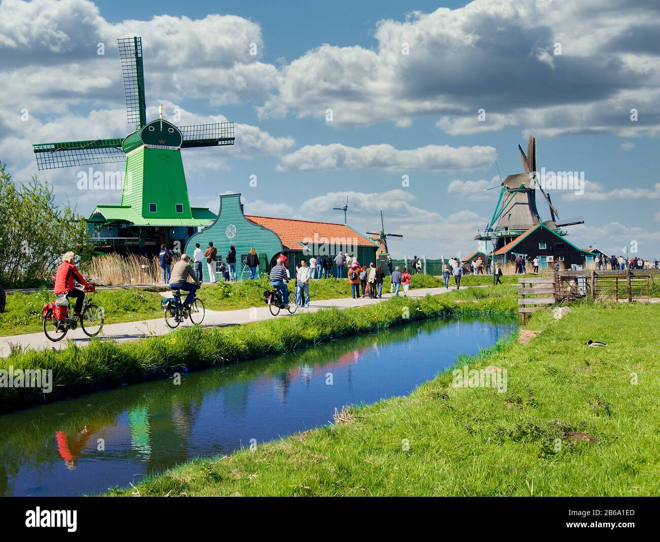 Windmills as seen at Zaanse Schans Museum in Holland , near Amsterdam