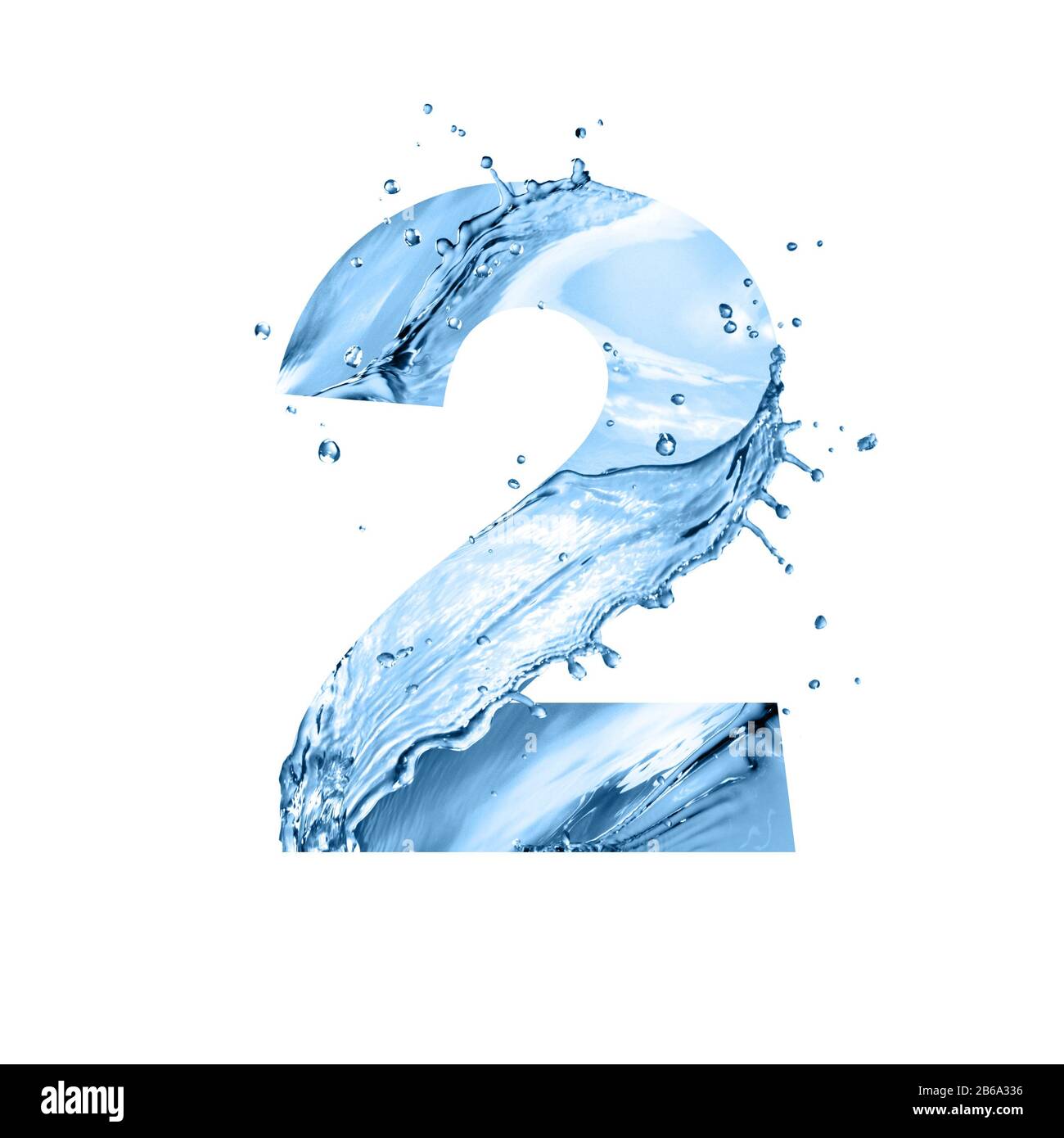stylized font, text made of water splashes, digit two, isolated on white background Stock Photo