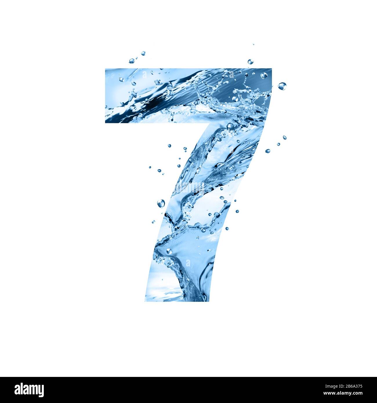 stylized font, text made of water splashes, digit seven, isolated on ...