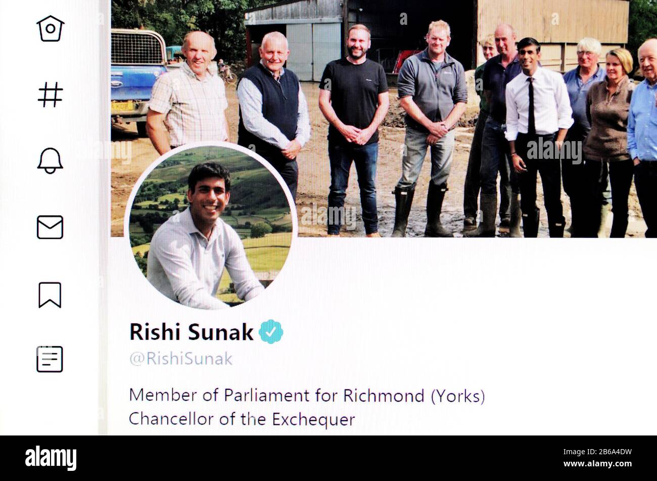 Twitter page (March 2020) Rishi Sunak MP, Chancellor of the Exchequer Stock Photo