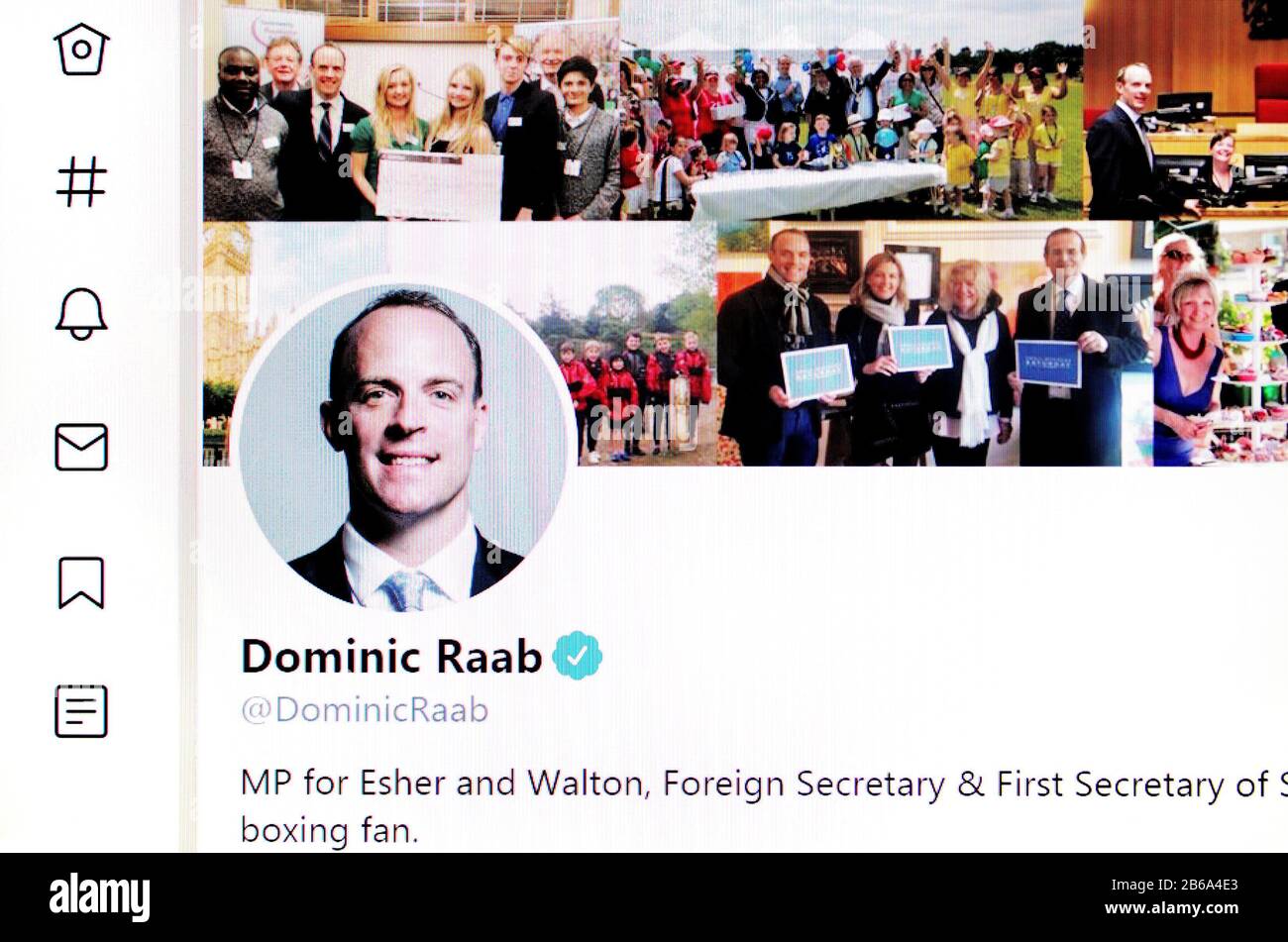 Twitter page (March 2020) Dominic Raab MP, Foreign Secretary Stock Photo